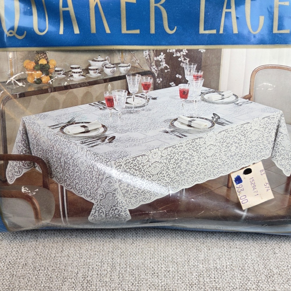 Vintage Quaker Lace Company Essex Lace Tablecloth Oblong White 70" x 108"  NEW